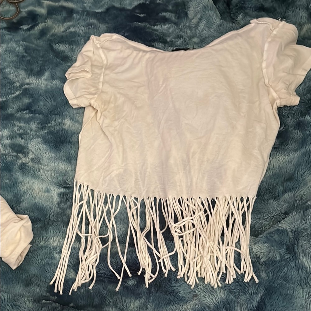 White Fringe Crop Top